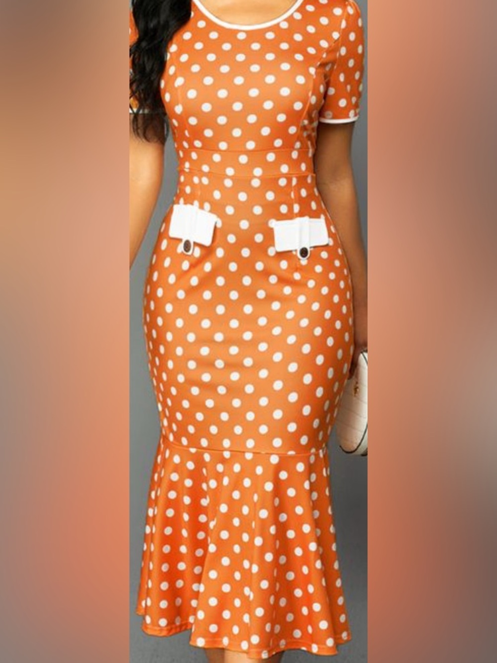 Orange With White Polka Dots Dress size XL